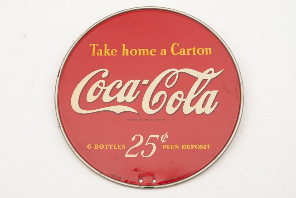 Round 18" Coca Cola Advertising Sign, double side, marked on bottom "Industrial Arts Inc., U.S.A.", (1 of 2)