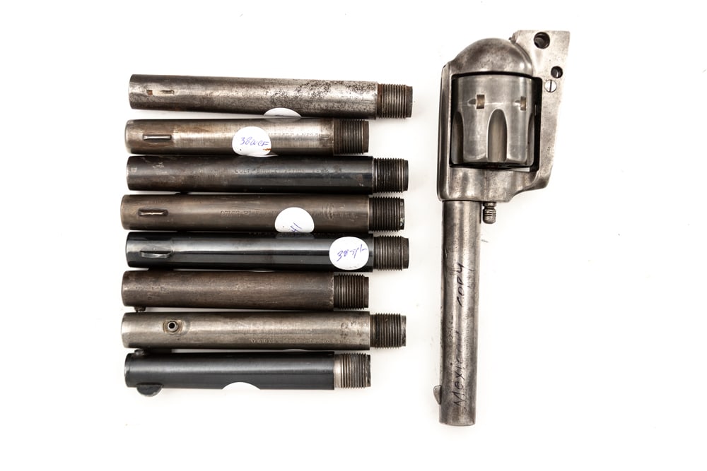 This lot consists of Eight (8) Barrels and one (1) Frame for Single Action Revolvers. Barrel lengths (1 of 1)