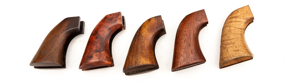 Collection of five one-piece wooden Grips for SAA Revolvers, in very good condition. Will be sold: Collection of five one-piece wooden Grips for SAA Revolvers, in very good condition. Will be sold as one lot.
