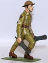 EXTREMELY WWII Tin German Soldier Carrying 2 Grenades,