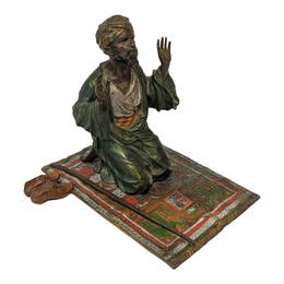 Franz Bergman 20th Century Cold-Painted Vienna Bronze Sculpture of Praying Man on Carpet