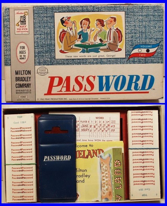 Milton Bradley Password Game, copyright 1962 (bb15): Milton Bradley Password Game, copyright 1962, excellent condition, box is 10 in. x 6 in.