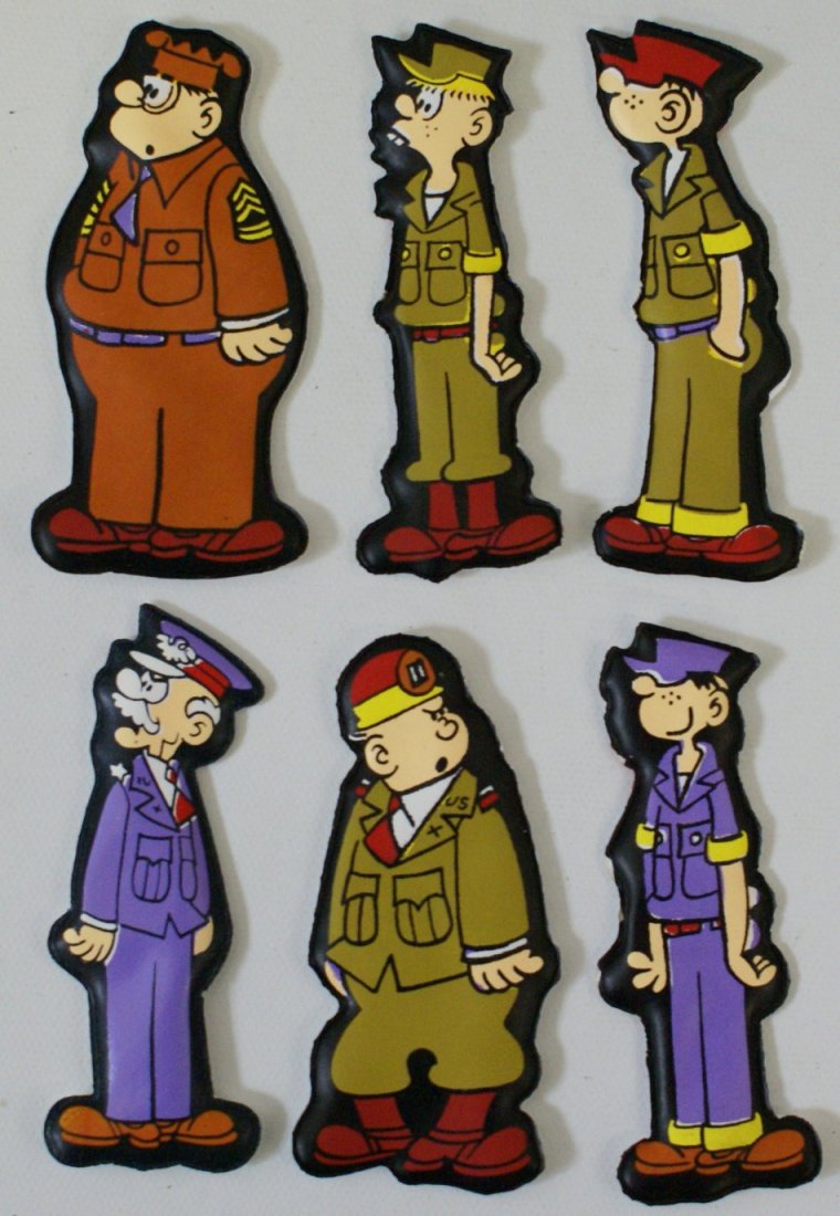 Vintage 1974 Lot of 6 Beetle Bailey Cartoon Puffy: RARE Vintage 1974 Lot of 6 Beetle Bailey Comic Cartoon Vinyl Puffy Refrigerator Magnets by King Features Syndicate Inc., Hong Kong. This lot contains Capt. Scabbard, General Halftrack, Zero, Sgt. Snor