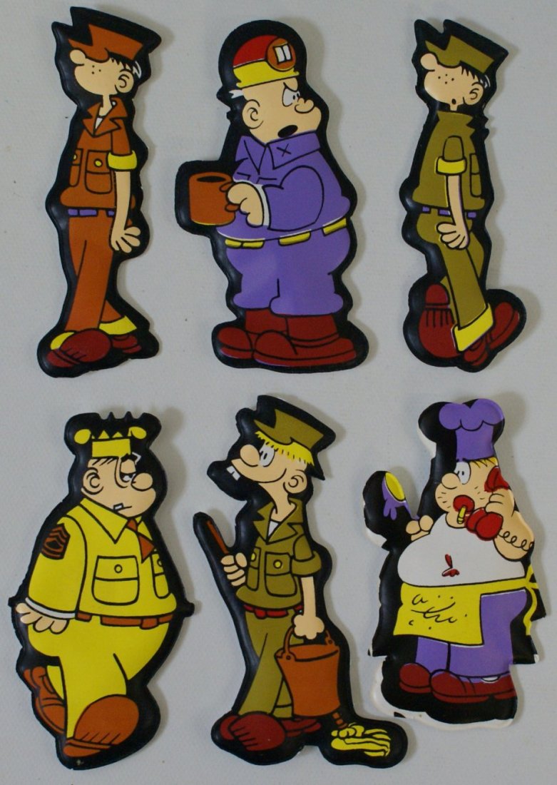 Vintage 1974 Lot of 6 Beetle Bailey Cartoon Puffy: RARE Vintage 1974 Lot of 6 Beetle Bailey Comic Cartoon Vinyl Puffy Refrigerator Magnets by King Features Syndicate Inc., Hong Kong. This lot contains Capt. Scabbard, Zero, Sarge Snorkle, Cookie, and B