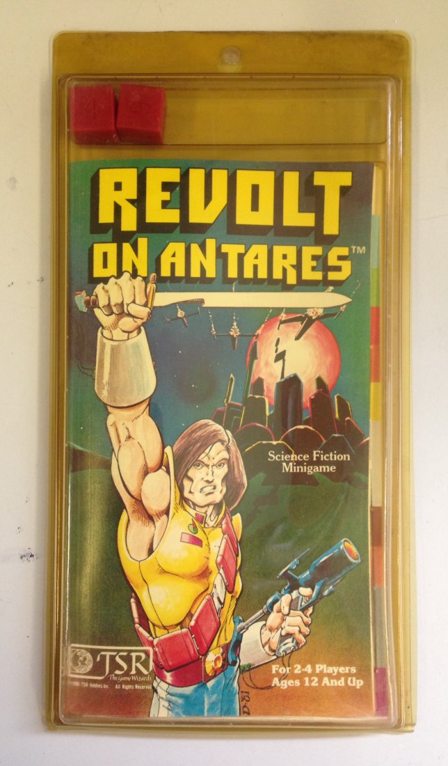 Vintage 1981 TSR Revolt on Antares Minigame, Science: We are offering this hard to find 'Revolt on Antares' mini-game designed by Tom Moldvay and published by TSR Hobbies in 1981. The game set is new in the original packaging…old store stock. There is