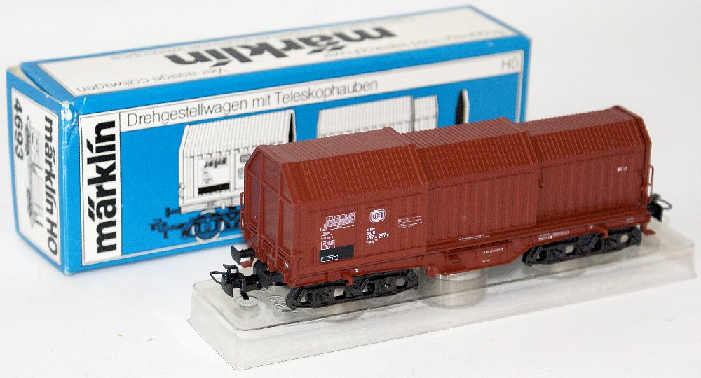 Vintage HO MARKLIN Märklin #4693 DB Telescoping Cable: Vintage HO Scale MARKLIN Märklin 4693 DB Telescoping Cable Transport Freight Car Wagon with load. MINT condition in the original box. Made in Germany.