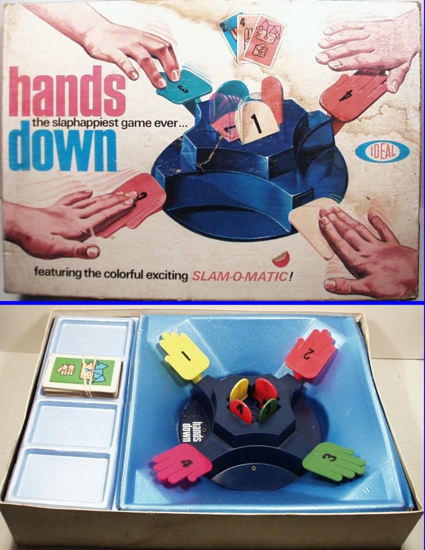 1964 HANDS DOWN Classic Family Board Game by Ideal,: Vintage 1964 HANDS DOWN Classic Family Board Game by Ideal. Game is in excellent condition in the original box. Box is in fair condition and measures 17" x 12-1/2". (Inventory code board1)