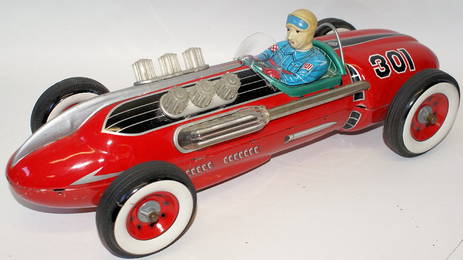 Vintage Tin Bat Op #301 CHAMPION RACER Car, Masudaya /