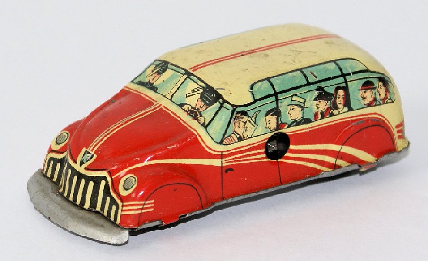 Vintage Wind-up Tin Litho Red & Cream Toy Bus Coach (1 of 2)