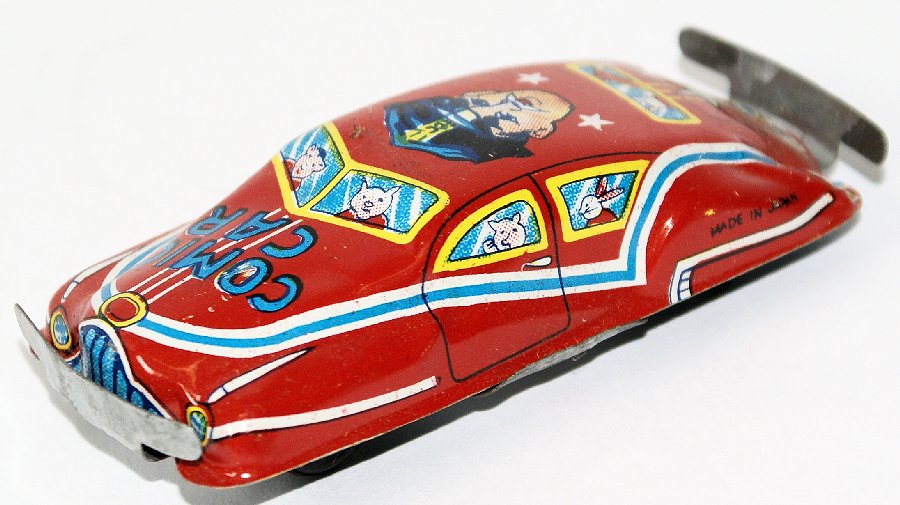 Vintage Tin Litho 1958 Comic Car Penny Toy Car w/ (1 of 2)
