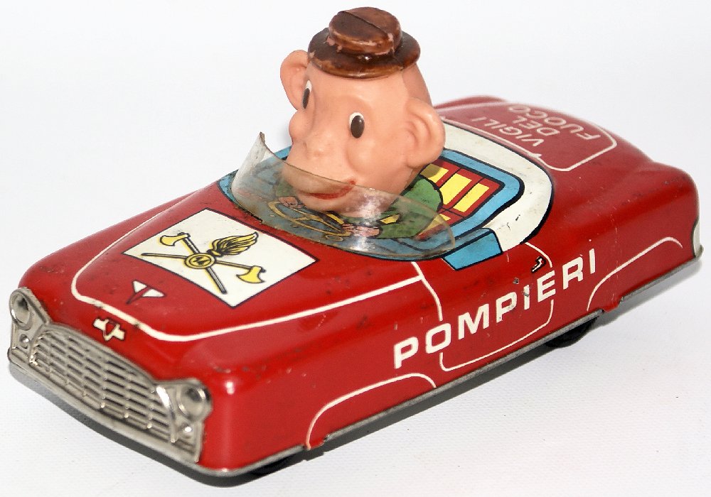 RARE Vintage Tin Litho Friction Drive Fire Chief Monkey (1 of 4)