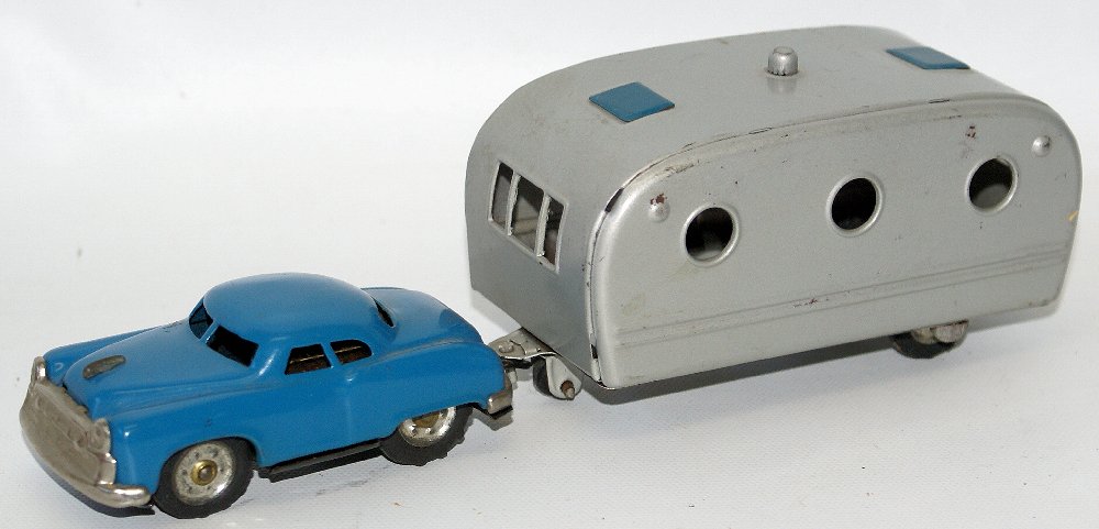 S.s.s. Japan Tin Toy Car & House Trailer / Camper