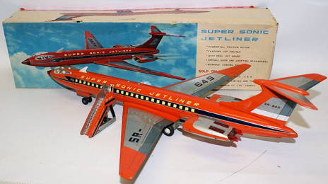 RARE Tin Friction & B.O. SUPER SONIC JETLINER Airplane,