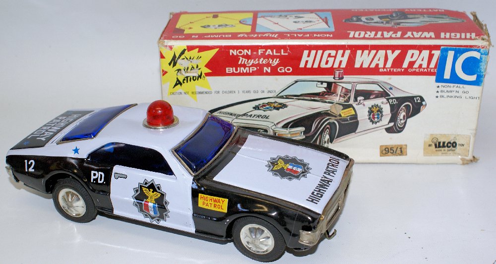 Voiture Ancienne Taiyo Siren Patrol Highway Police, Jouet En Tôle Japonais, Ford Police