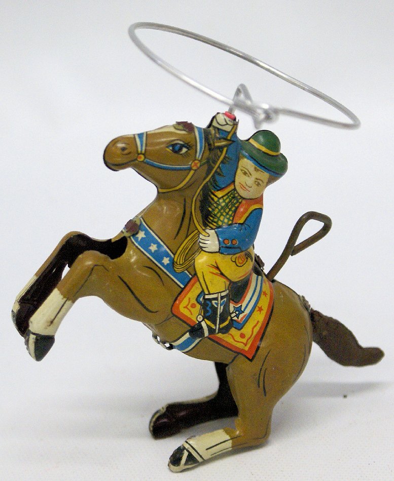 50s Tin Windup Cowboy Figure Riding Horse with Lasso, (1 of 2)