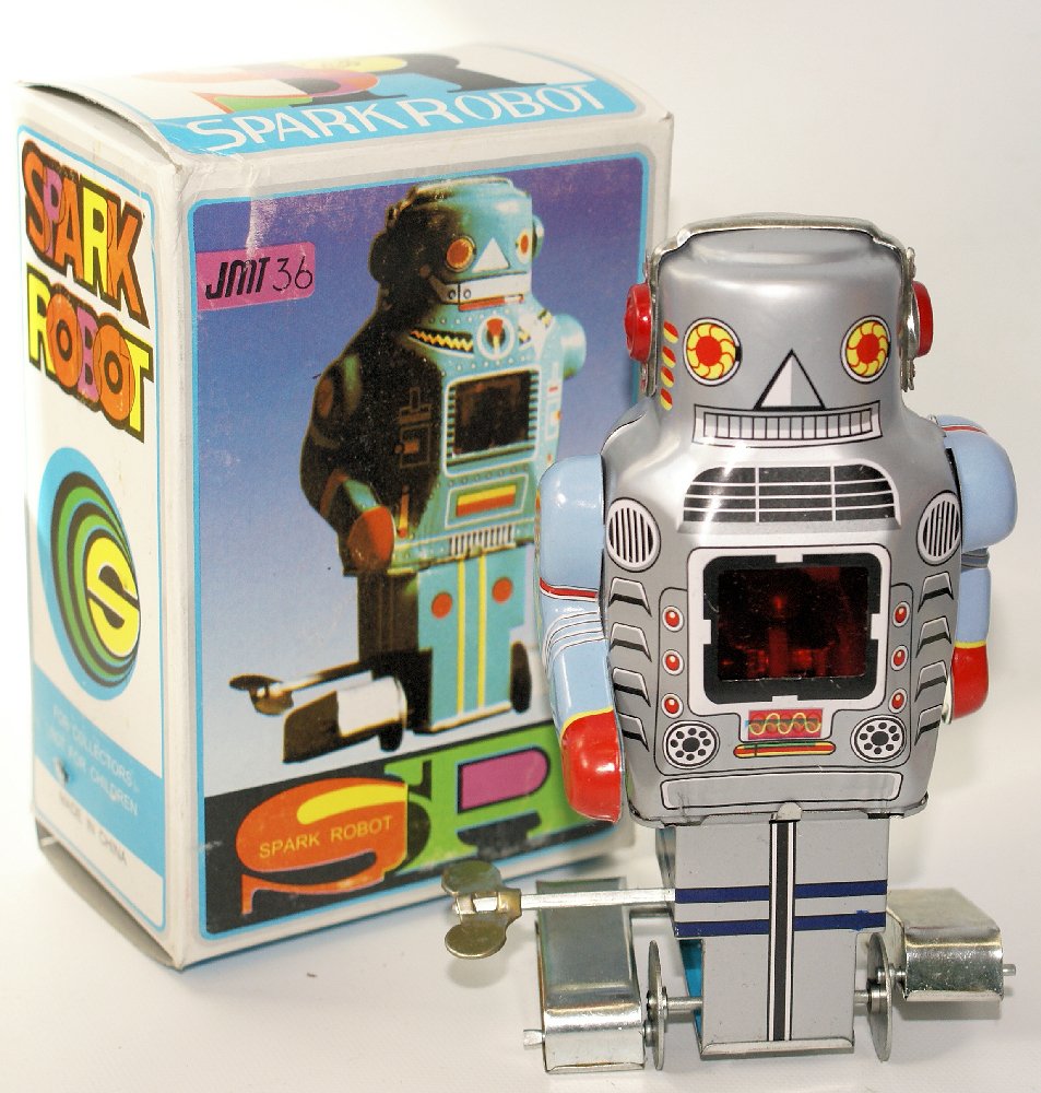 Tin Wind-up SPARK ROBOT Space Toy JMT36, mint in (1 of 1)