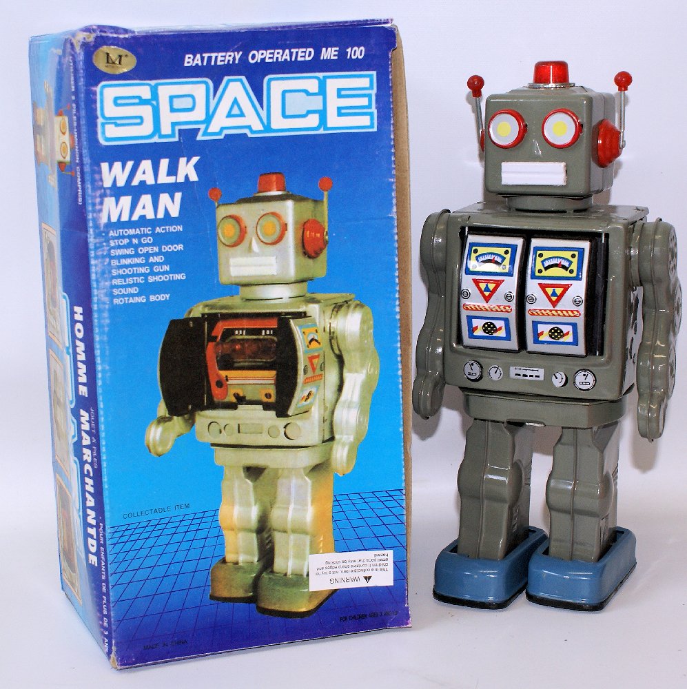 1990's B.O. Dark Grey WALK MAN SPACE ROBOT in Box (1 of 1)