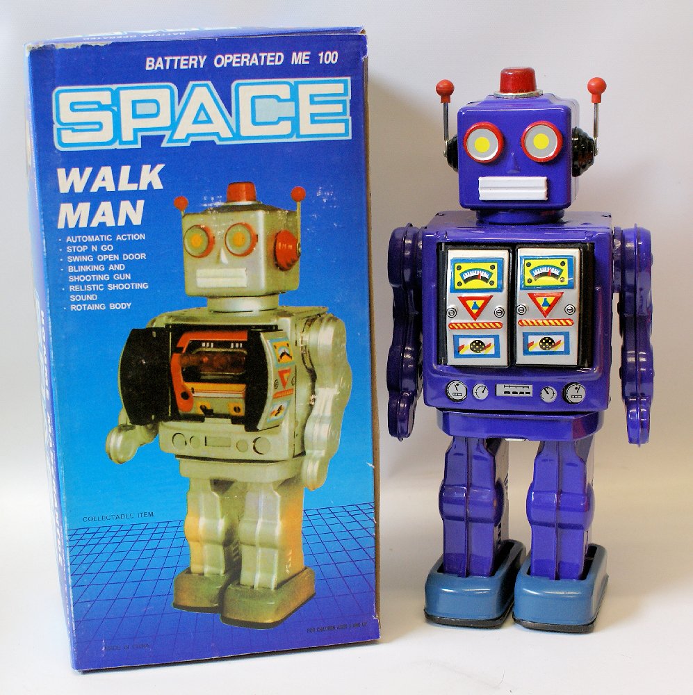 1990's B.O. Purple WALK MAN SPACE ROBOT in Box (1 of 1)