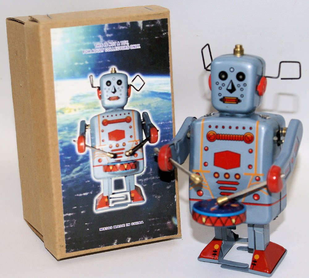 Wind-up Drumming Robot MS369, Mint in Original Box (1 of 1)