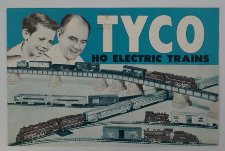 1960's TYCO HO Scale Electric Toy Trains & Accessories: Vintage 1960's TYCO HO Scale Electric Toy Trains Catalog Booklet. 8 pages filled with black and white photos of the various train sets, locomotives, passenger cars, freight cars, and accessories, as w