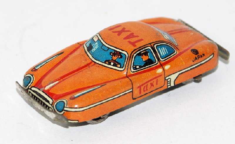 50's Tin Mini Penny Toy Car Orange Taxi Cab, Nomura (1 of 2)