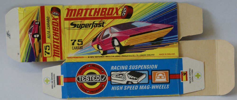 Matchbox Lesney SUPERFAST #75 ALFA CARABO Orig. EMPTY (1 of 2)