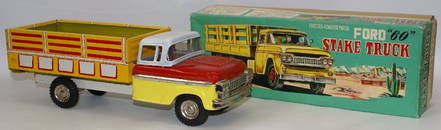 Vintage Tin Friction FORD "60" STAKE TRUCK Toy Truck,