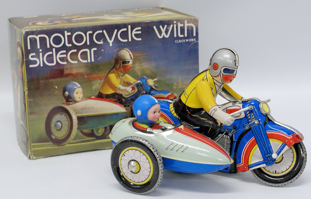 Retro Tin Lithographed Clockword Windup MOTORCYCLE WITH (1 of 1)
