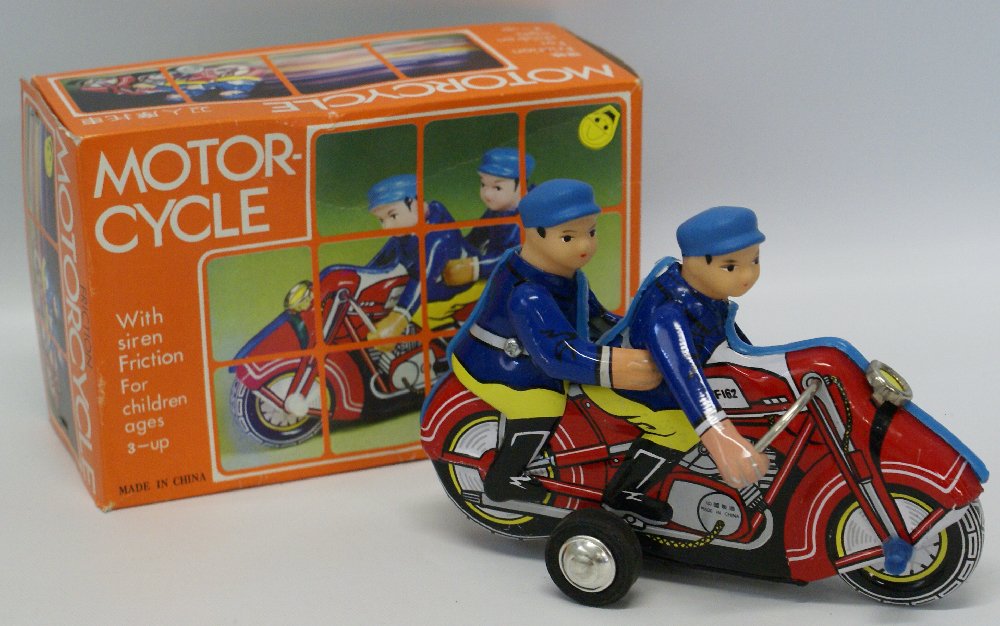Vintage Tin Litho Friction Powered Motorcycle with (1 of 1)