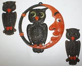 Set of 1920's Heavily Embossed Diecut HALLOWEEN Owls &