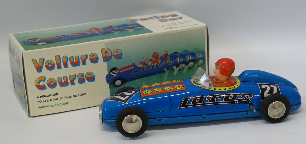 Tin Windup LOTUS #27 Blue Racer Race Car & Driver in (1 of 1)