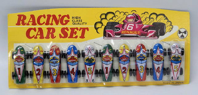 Tin Penny Toy Racing Car 10 Piece Toy Race Car Set,: Vintage Tin Lithographed Penny Toy Racing Car Toy Race Car Set, Sealed in Original Packaging. Made in Japan. Comes with 10 cars. Cars measure 1-5/8" long.