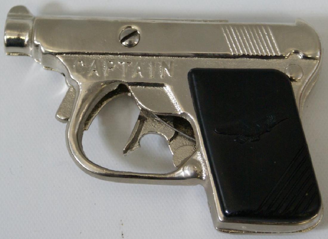 Cast Iron Hubley 'Captain' 45 Automatic Cap Gun Pistol,: Cast Iron Hubley 'Captain' 45 Automatic Cap Gun Pistol, black handle version. Gun has been totally restored by Classic Tin Toy Co., including heavy copper and nickel plating. Perfect working order. Gu