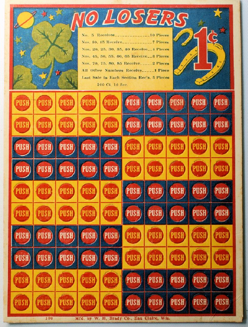 1 Cent Penny Punch Card Game "NO LOSERS" by W.H. Brady (1 of 1)