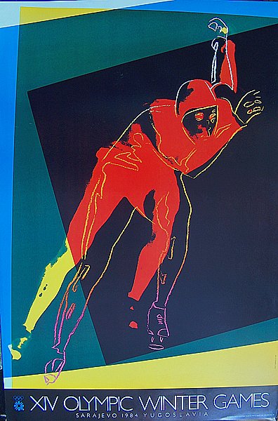 warhol sarajevo winter olympics: ANDY WARHOL ORIGINAL POSTER FOR THE XIV WINTER OLYMPIC GAMES SARAJEVO 1984 YUGOSLAVIA. COPYRIGHT: ANDY WARHOL C 1983, A TRADEMARK OF OCOG SARAJEVO '84. SIZE: 24X36 [NCH IN MINT CONDITION NEVER FRAMED