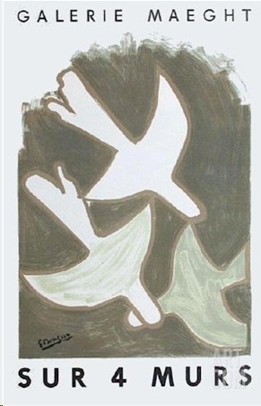 GEORGE BRAQUE SUR 4 MURS: George Braque - "Sur 4 Murs" Original Lithographic Poster Limited edition of 1000 Created for the Exhibition at the Galerie Maeght 1956 Printed by Mourlot, Paris Sheet: 28 x 19 in (71x48cm)