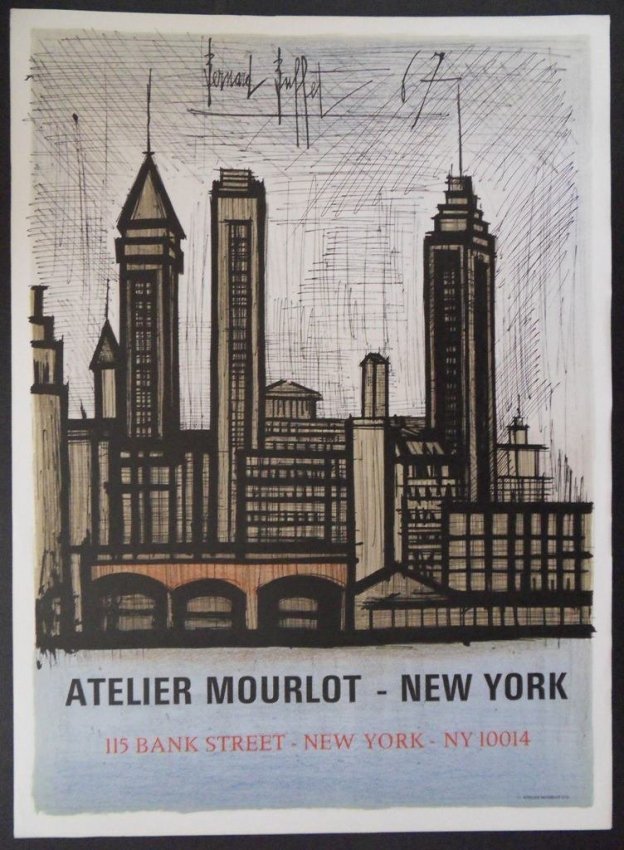 : BUFFET Bernard : New York lithograph: RTIST : BUFFET BernardTITLE : New York MEDIUM : lithograph printed by MOURLOT SIGNATURE : Plate signedYEAR : 1967,SIZE : 20 x 30 inches ,_REFERENCES : This lithograph is officially referenced in the c