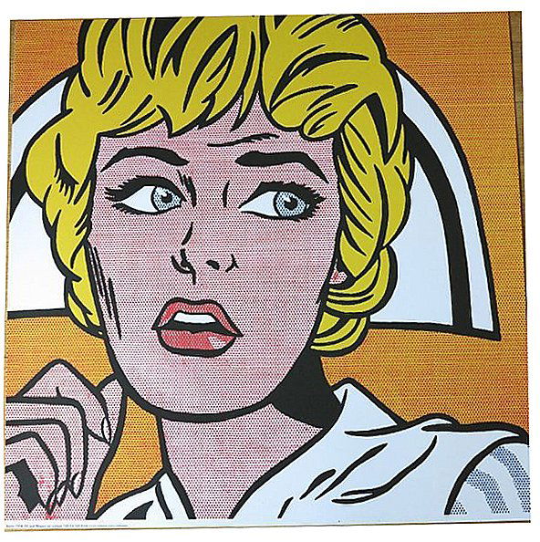 ROY LICHTENSTEIN " NURSE 1964 " ORIGINAL SILKSCREEN: ROY LICHTENSTEIN " NURSE 1964 " ORIGINAL SILKSCREE poster VERY rare A collectors item and hard to find. Poster is in mint condition NEVER USED and has the size of 54 cm x 54 cm ( 21 x 21 inch ).text o