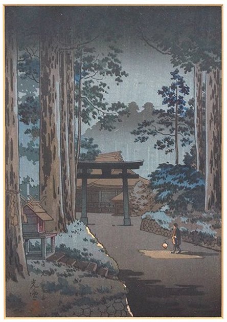 TSUCHIYA KOITSU (JAPANESE, 1870-1949) Woodblock. Frame:: TSUCHIYA KOITSU (JAPANESE, 1870-1949) Woodblock.#1 MATTES AND Frame: 16.5" x 13.5" Sight: 10" x 7"EVNING