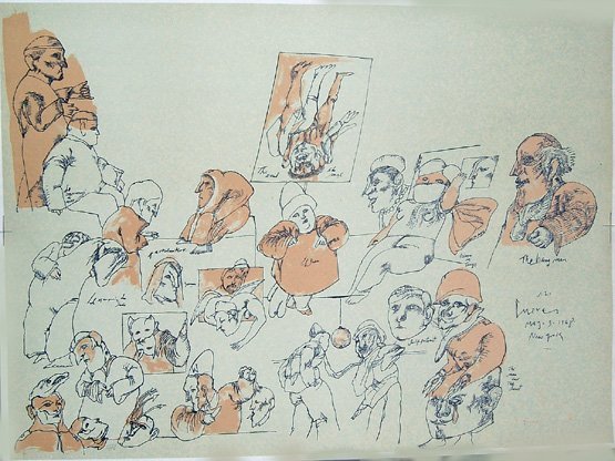 Jose Luis CuevasDenizens of the Underworld 1968: Jose Luis Cuevas, Mexican (1934 - ) Title: Denizens of the Underworld from the Crime Portfolio Year: 1968 Medium: Lithograph, signed AP. in pencil Paper Size: 22 x 30 inches