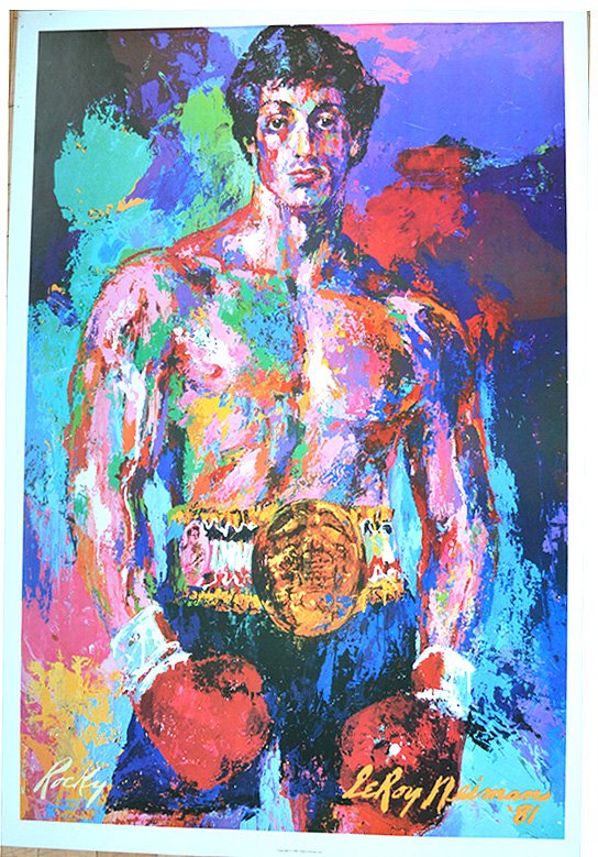 LEROY NEIMAN- ROCKY, SILVESTER STALLONE.SIGNED: LEROY NEIMAN.ROCKY, SILVESTER STALLONE.SIGNED IN THE PLATE. All Neiman posters offered this week from liveauctioneers by GALIMAZ come from the old stock from the 70's and 80's. IN MINT CONDITION. The 