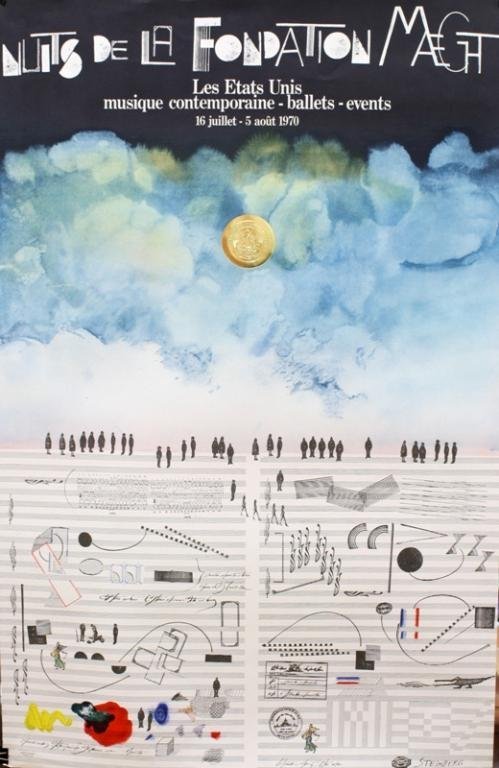Saul Steinberg, lithograph"Nuit de la Fondation Maeght: Saul Steinberg, lithograph;"Nuit de la Fondation Maeght" cartoonist and illustrator,SIZE 35 X 22