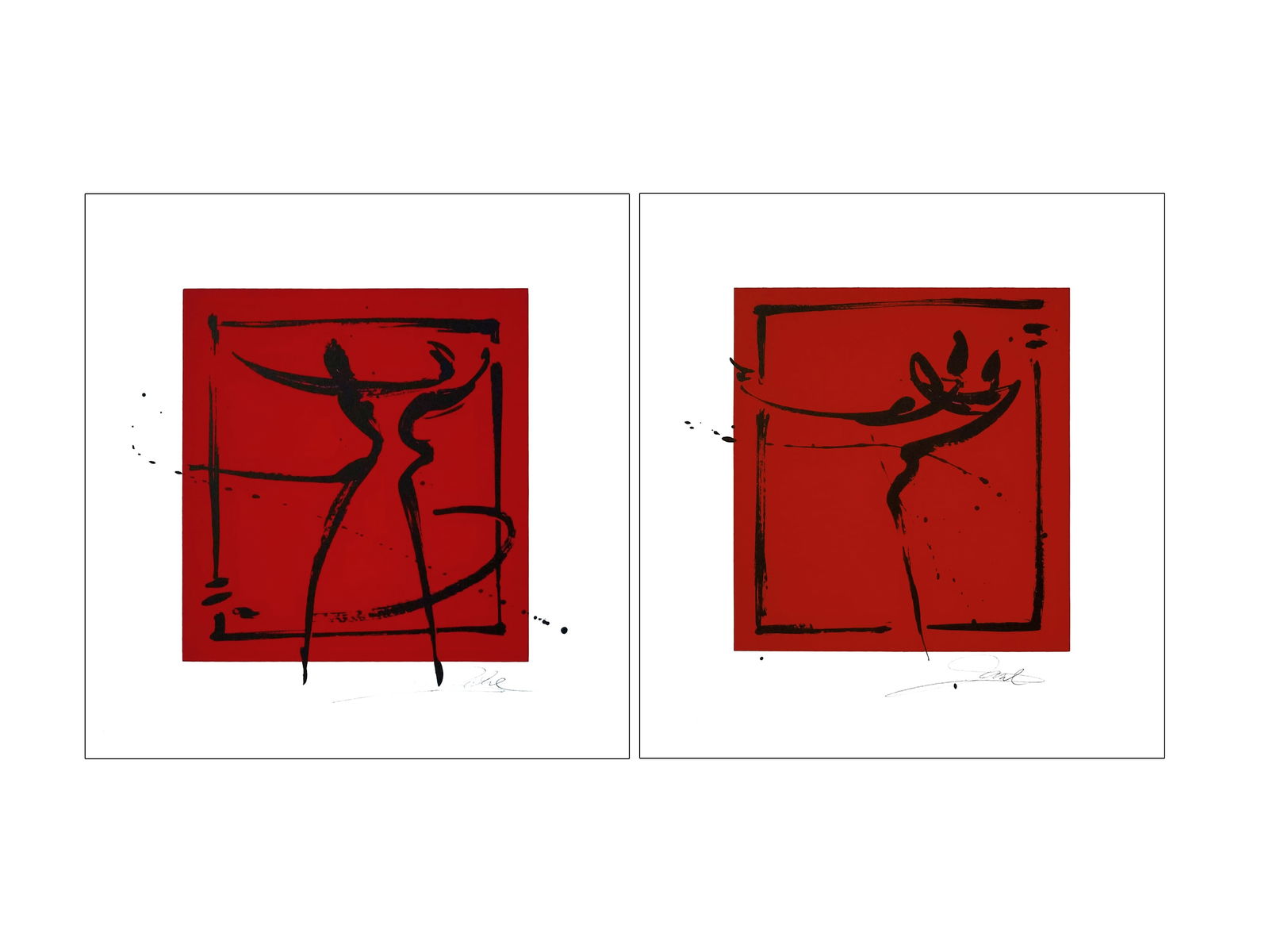 Set of 2 Alfred Gockel Signed Serigraph Figurative Dance Art Prints Red (1 of 1)