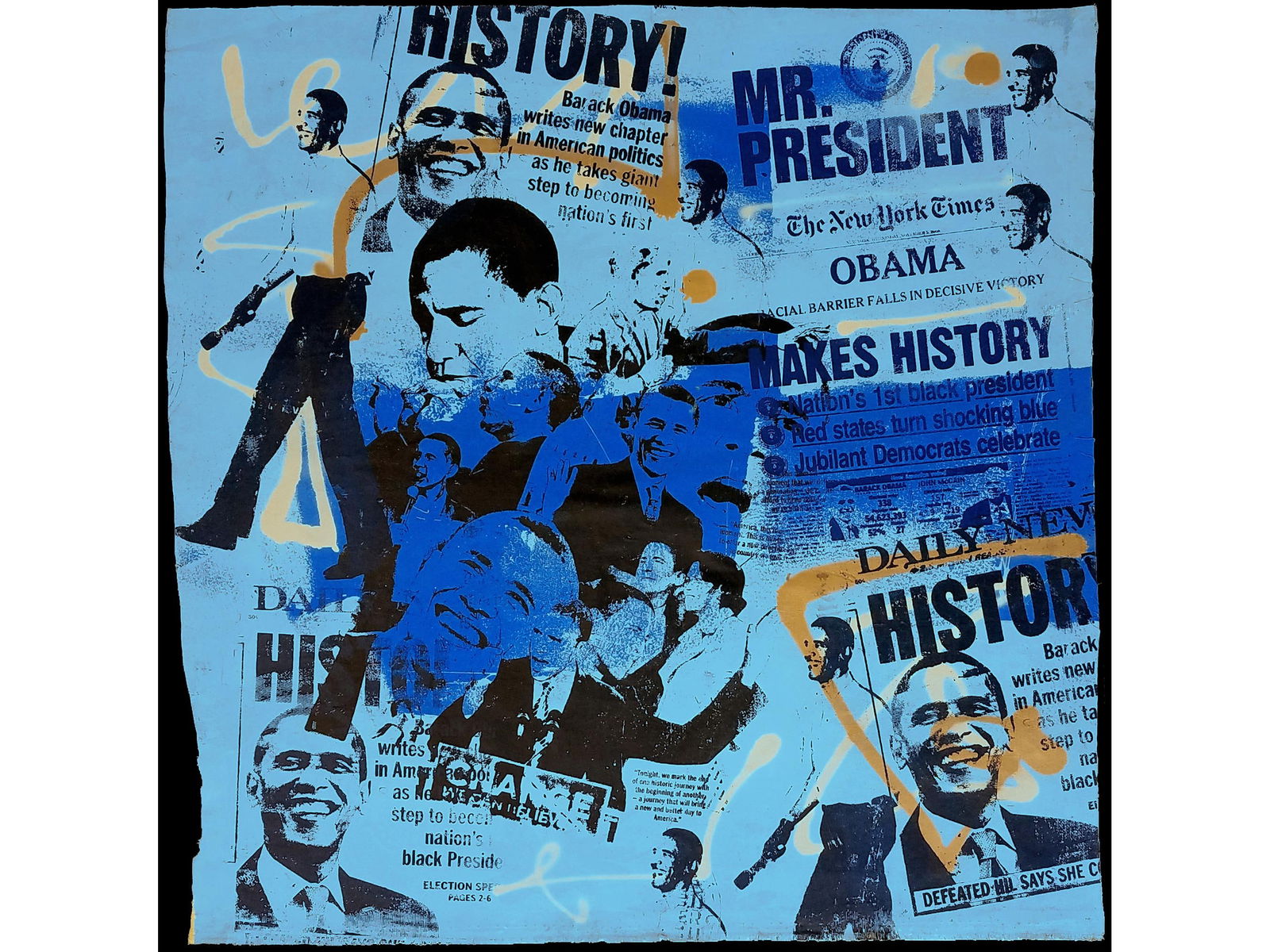 Bobby Kareem Hill President Barack Obama Election III Original Mixed Media Canvas Screenprint (1 of 2)