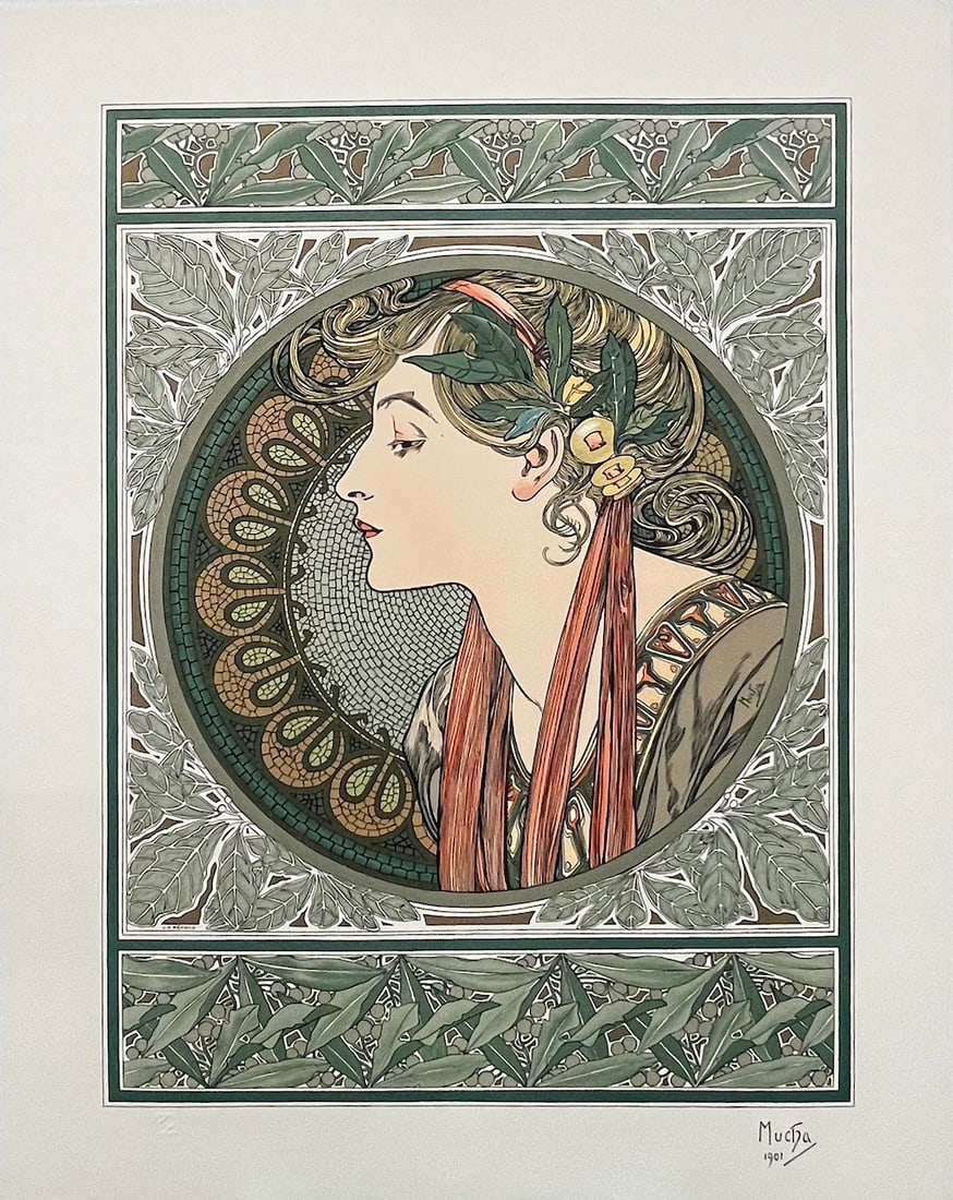Alphonse Mucha - "Laurier, 1901": Alphonse Mucha - "Laurier, 1901", Lithograph, 28 34; x 22 5/8 inches, very good condition