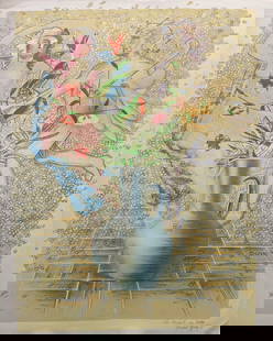Rainer Gross - "Lilies, Carnations, and Stones": Rainer Gross - "Lilies, Carnations, and Stones". Hand-Signed Lithograph with inscription "Ma Belle." 26 x 35. Excellent condition