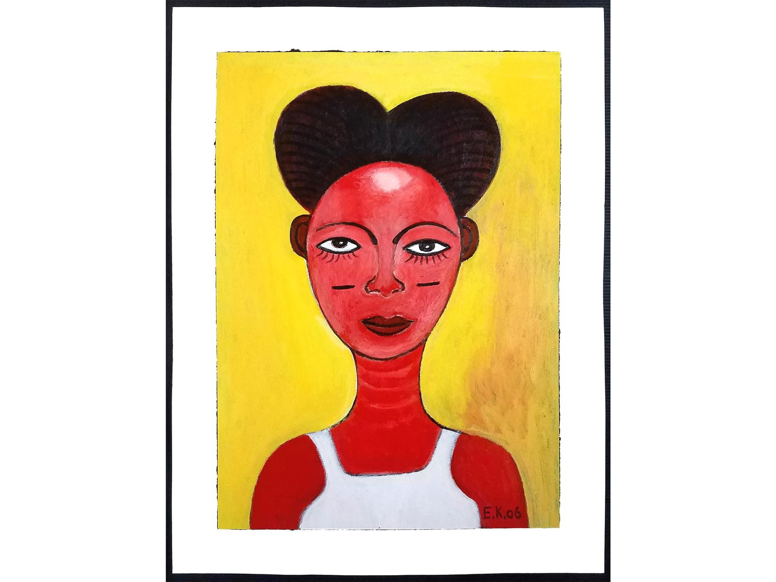 Ephrem Kouakou Original Painting Untitled LXXV (Red Woman on Yellow) (1 of 1)