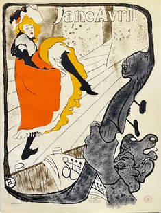 Henri de Toulouse Lautrec - "Jane Avril": Henri de Toulouse Lautrec - "Jane Avril". Lithograph on Arches ed. 2000, Authenticated & authorized by the Musée Toulouse-Lautrec in Albi, France, 38.1 x 27.25 (inches), very good condition