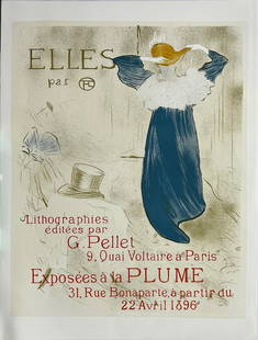 Henri de Toulouse Lautrec - "Elles": Henri de Toulouse Lautrec - "Elles". Lithograph on Arches ed. 2000, Authenticated & authorized by the Musée Toulouse-Lautrec in Albi, France, 28.75 x 21.5 (inches), very good condition