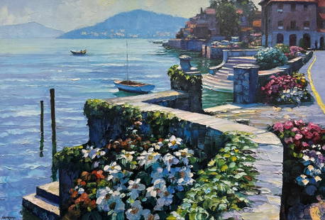 Howard Behrens - "IL Lago Como" (Stretched Canvas Transfer): Howard Behrens - "IL Lago Como" (Stretched Canvas Transfer). Nicely stretched canvas transfer. 30 x 21. Excellent condition